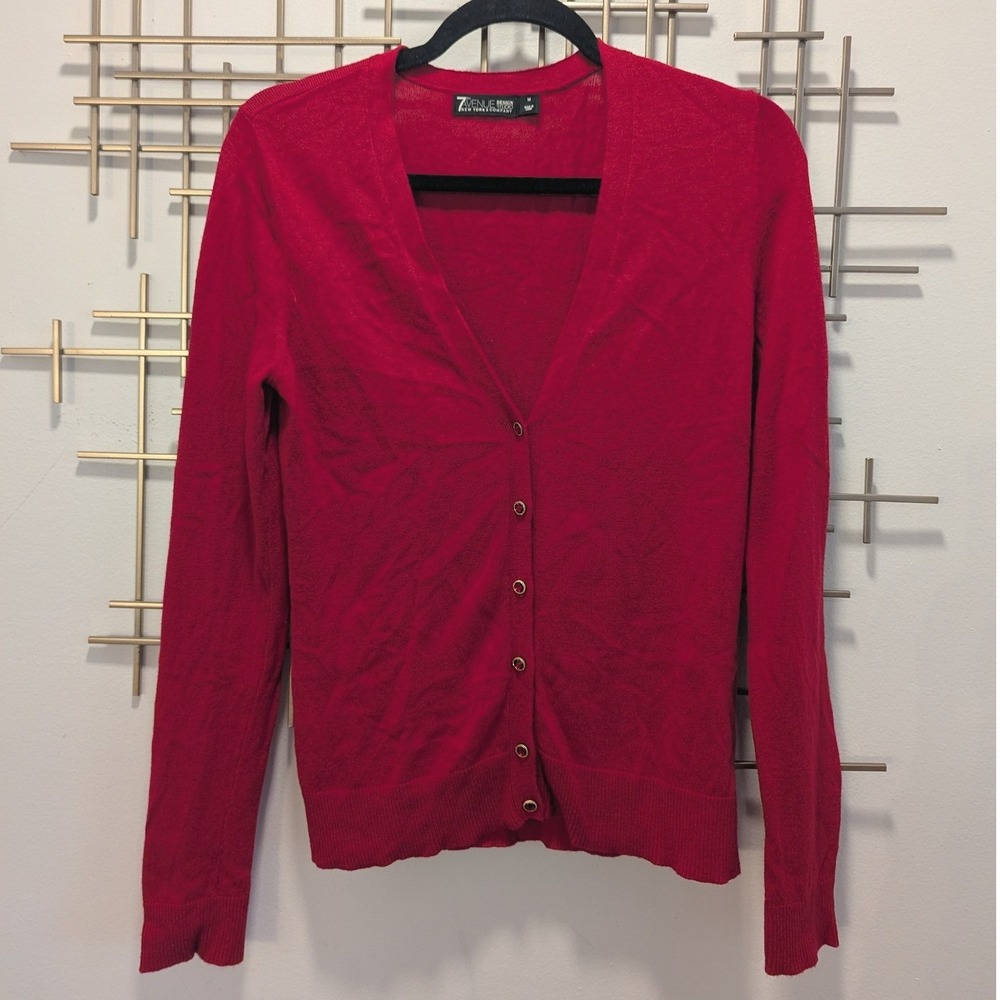 Red Cardigan Jewel Button V-Neck Sweater Sz M Office Holiday Festive Classic
